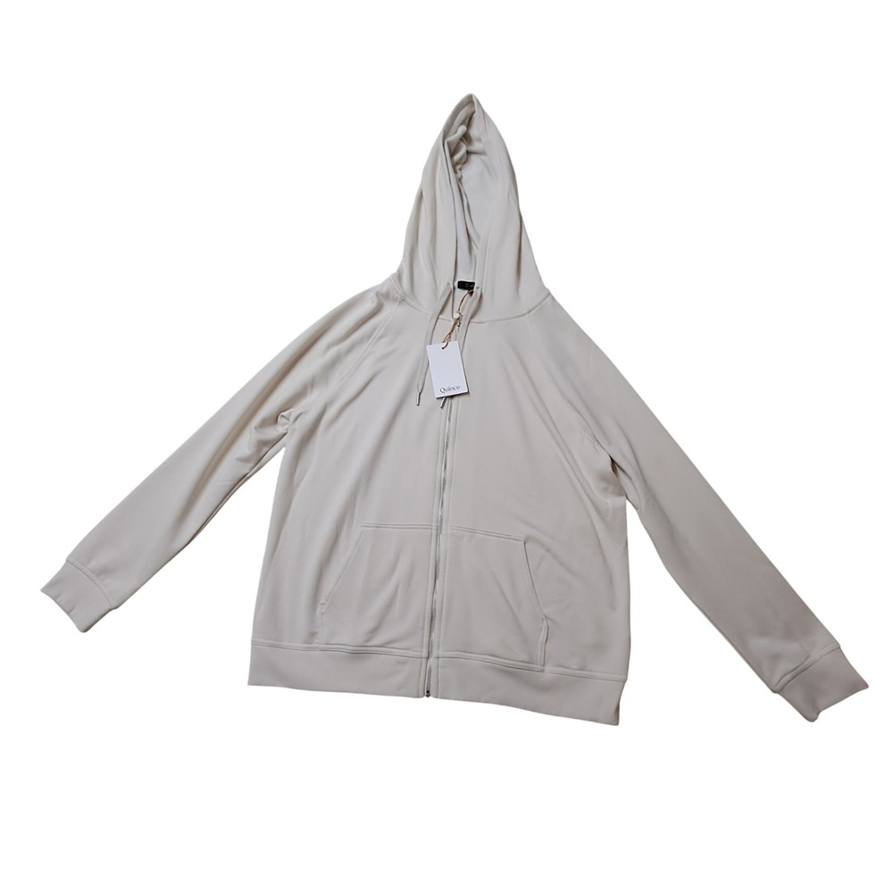 NWT Quince SuperSoft Fleece Zip Up Hoodie Womens Medium Off White Lounge Comfy